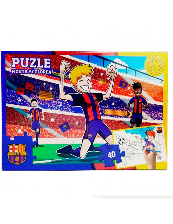 F.C. Barcelona Puzzle 40 piezas Monta y Colorea
